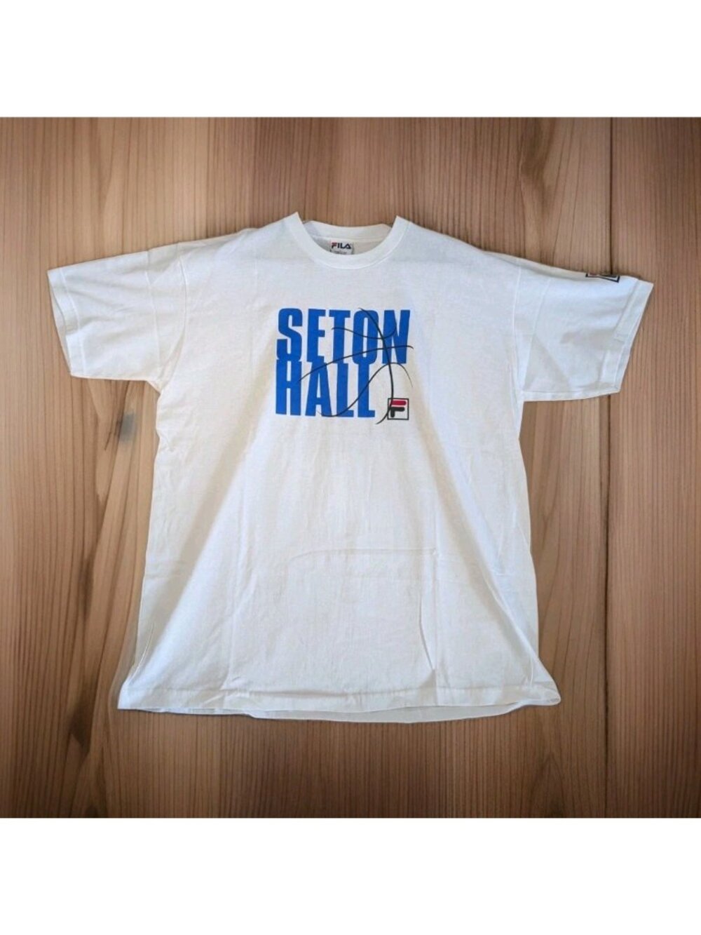 VINTAGE Fila Seton Hall Pirates Basketball Shirt Adult L White Graphic Mens 90s